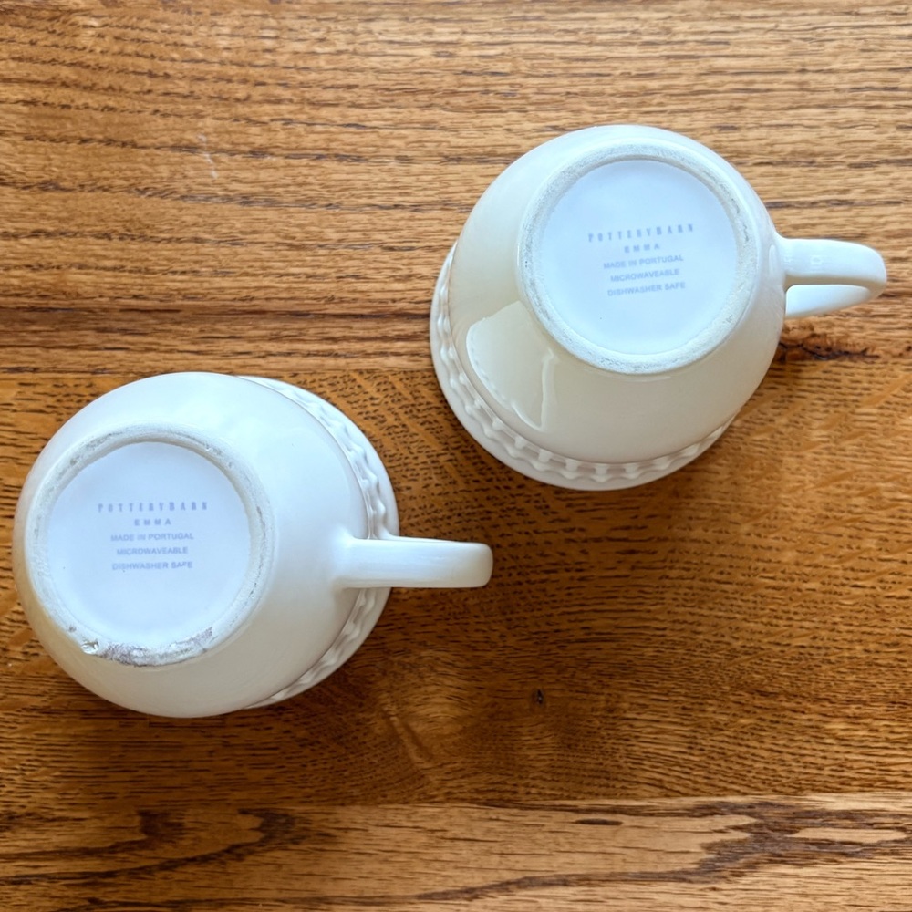 Pottery Barn Emma White/Cream Beaded Mugs- set of 2- 10 oz. - Picture 5 of 10